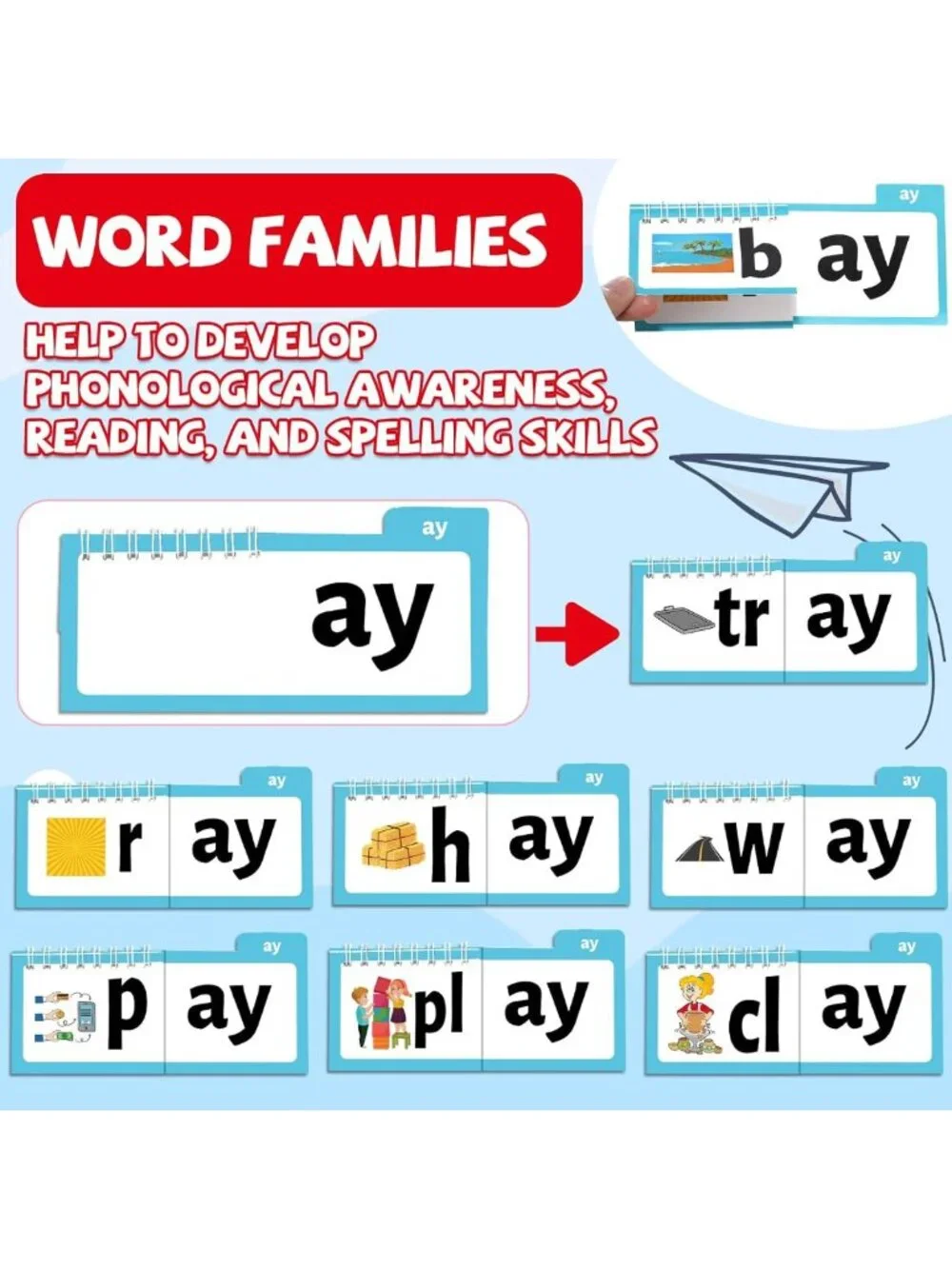 48-Word Family Build Book & Phonics Flashcards for Kids - Learn to Read & Rhyme!